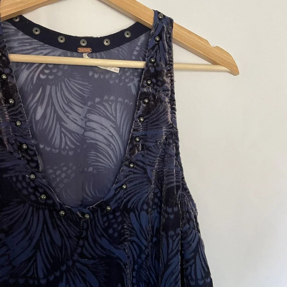 Free People boho scoop neckline sleeveless dress purple navy women's size M